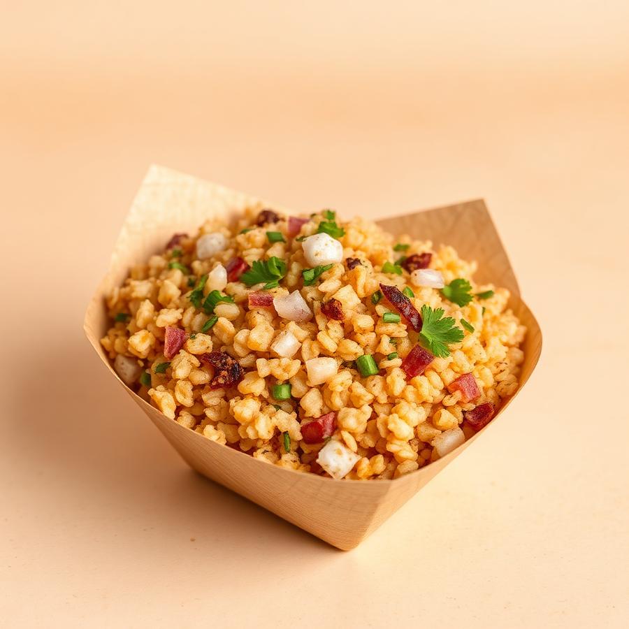 Sukha Bhel — The dry, crunchy classic — puffed rice, papdi shards, sev, o